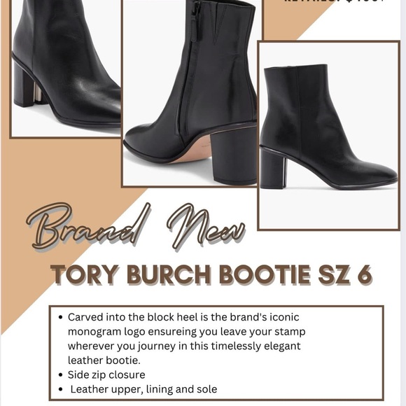 Tory Burch Black Leather Booties - Picture 1 of 6